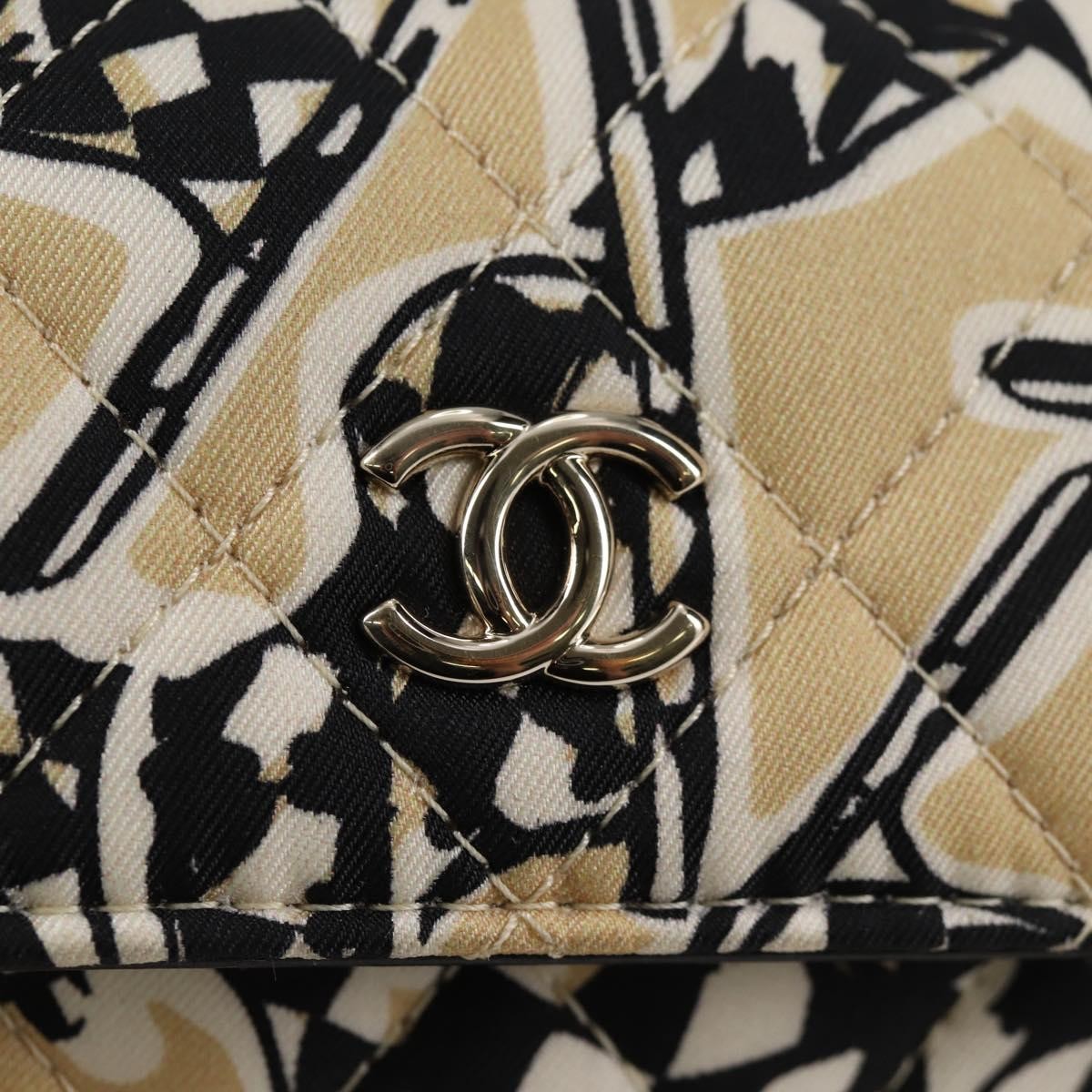 Chanel Flap Card Holder on Chain Quilted Printed Canvas, BEIGE, CANVAS, Clutche & pouche