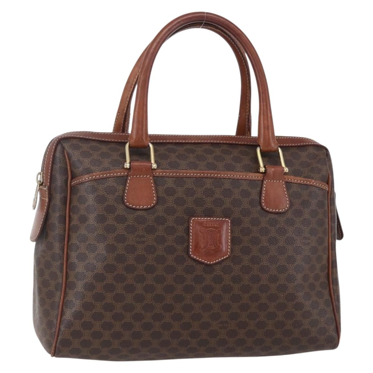 Celine Vintage Macadam Handbag Canvas and Leather, BROWN, CANVAS, Handbag