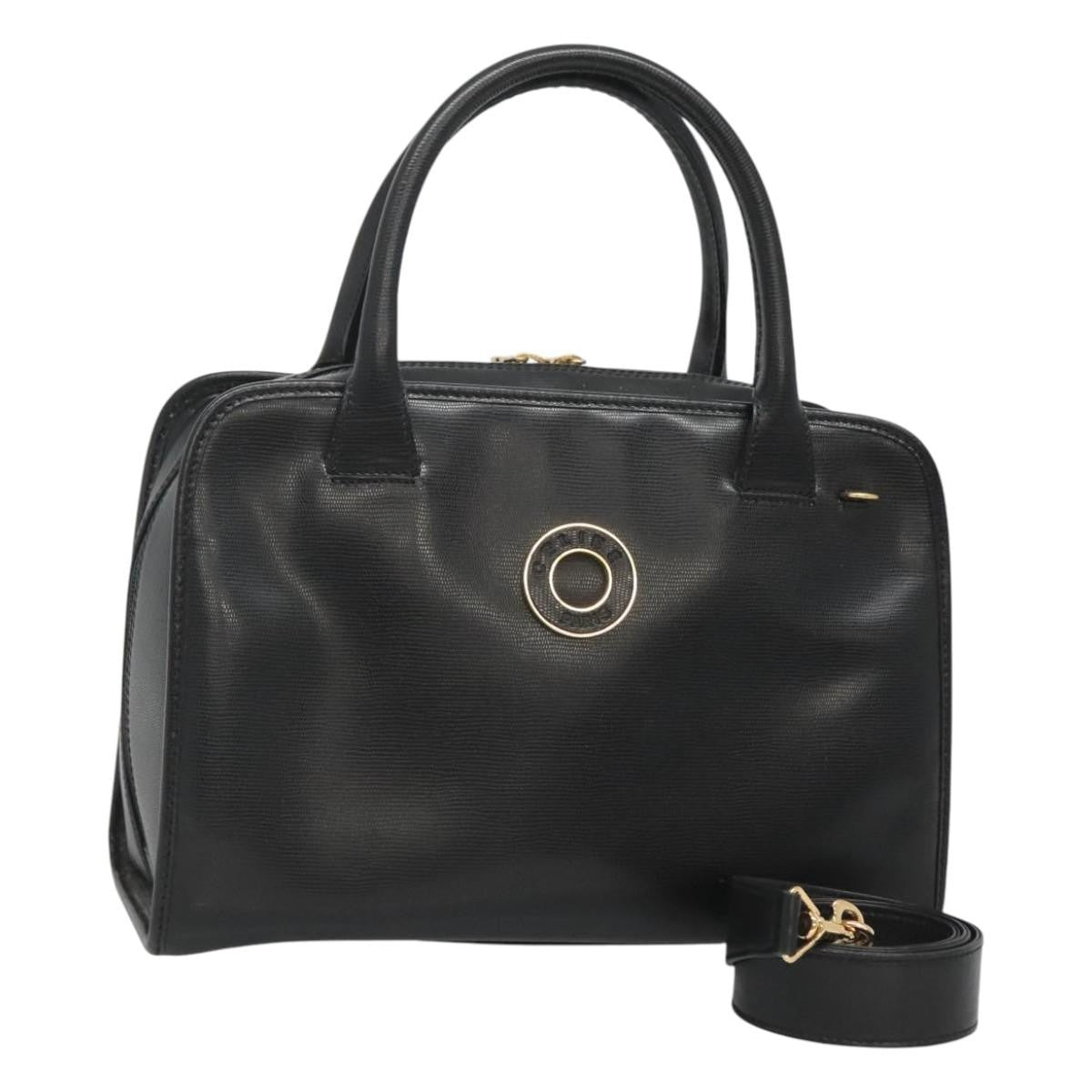 Celine Circle Logo Handbag Leather, BLACK, LEATHER, Handbag