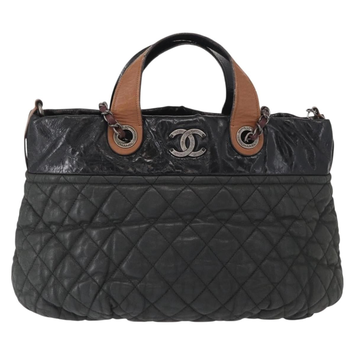 Chanel In The Mix Tote Quilted Iridescent Calfskin, BLACK, LEATHER, Shoulder bag