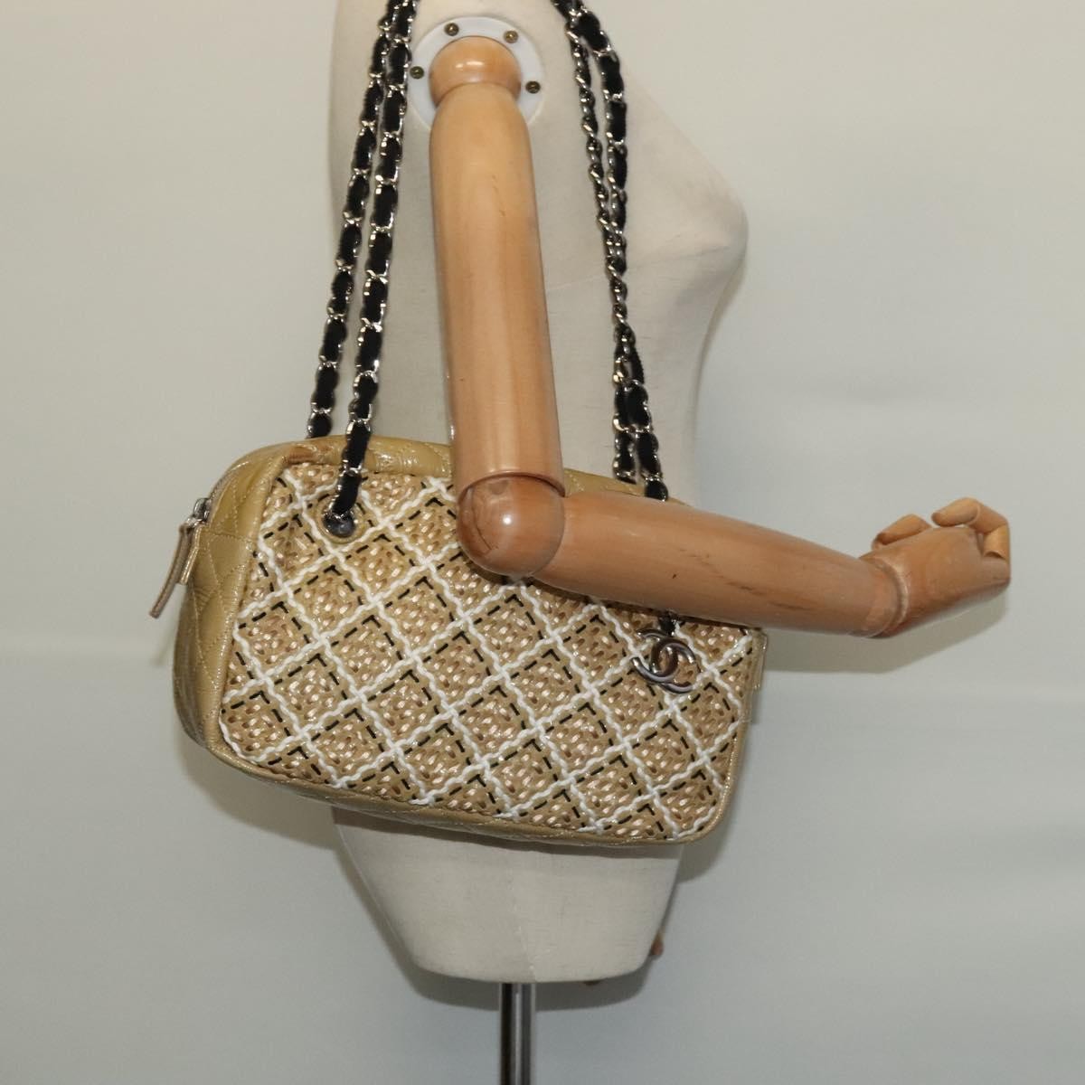 Chanel Camera Case Bag Woven Stitch Patent, BEIGE, PATENT_LEATHER, Crossbody bag