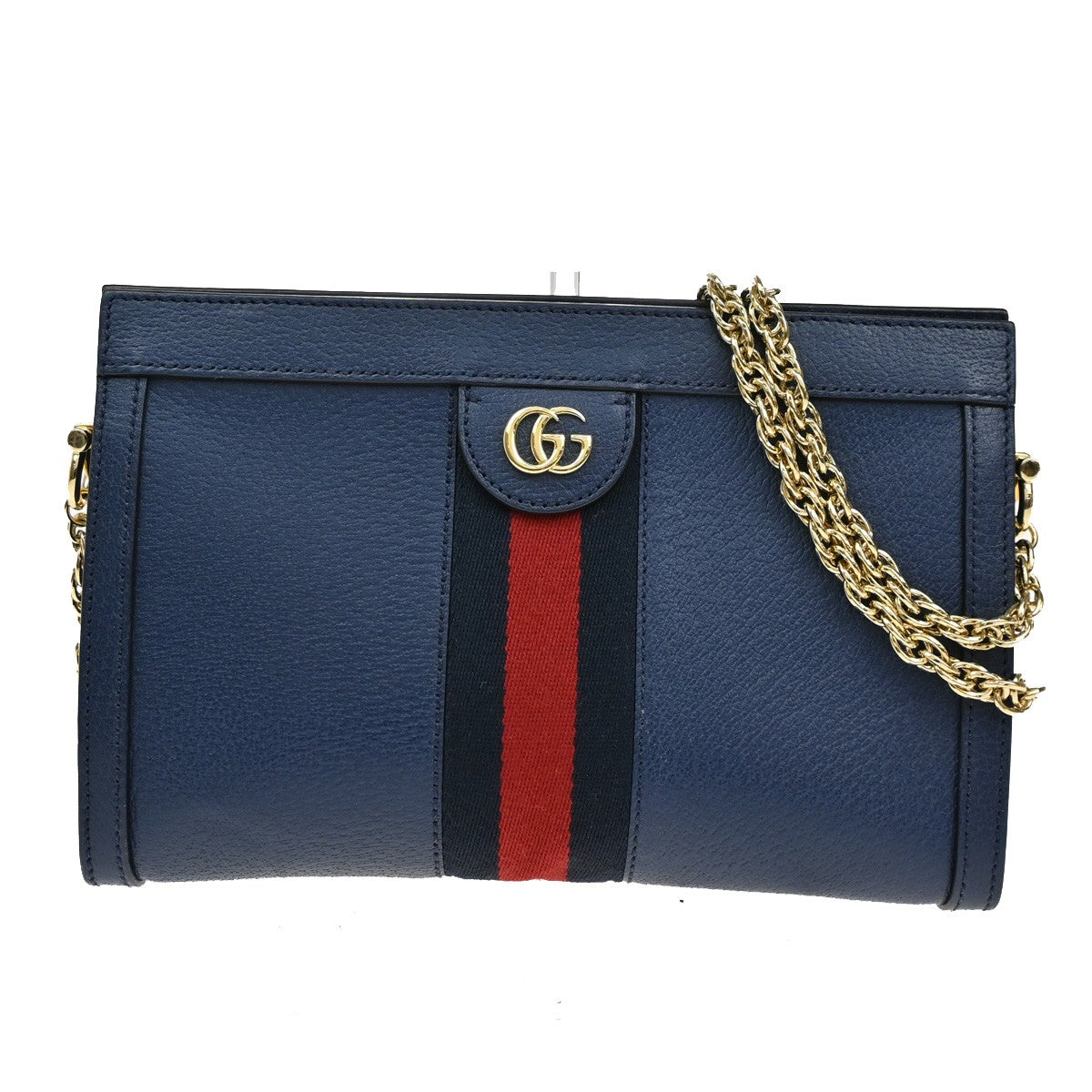 Gucci Ophidia Chain Shoulder Bag Leather, NAVY, LEATHER, Shoulder bag
