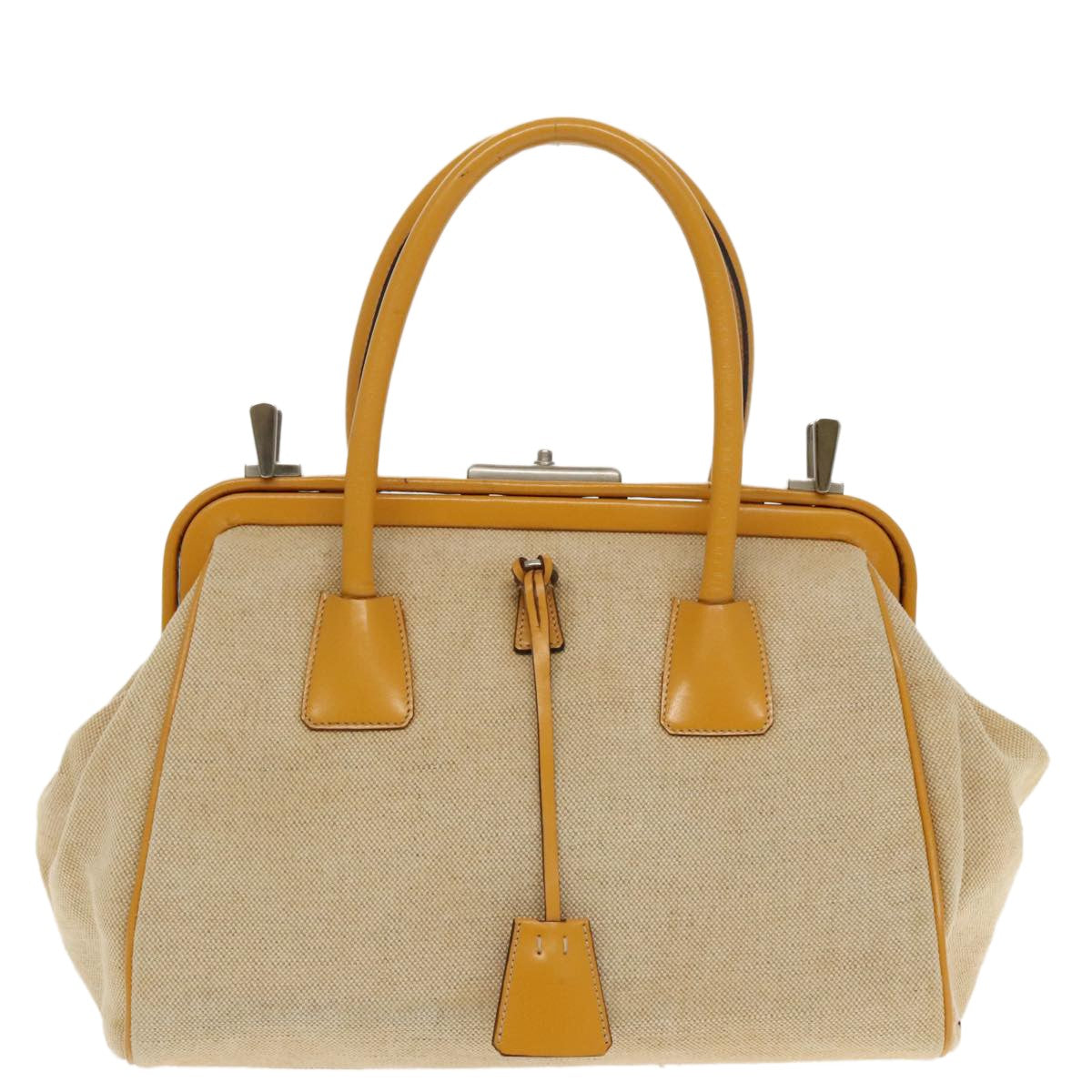 Prada Madras Cerniera Doctor Bag Canvas and Leather, BEIGE, CANVAS, Handbag