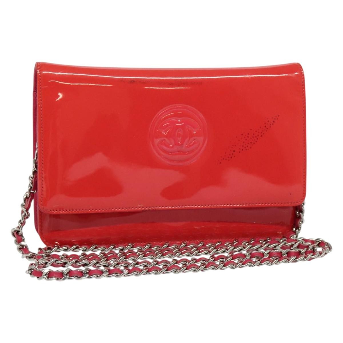 Chanel CC Logo Wallet on Chain Patent, PINK, PATENT_LEATHER, Shoulder bag