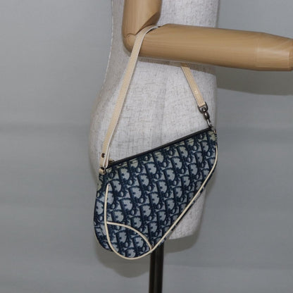 Christian Dior Vintage Saddle Bag Diorissimo Canvas, NAVY, CANVAS, Clutche & pouche