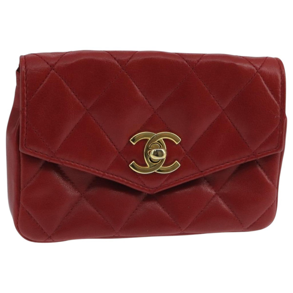 Chanel Chain Envelope Belt Bag Quilted Calfskin, RED, LEATHER, Clutche & pouche