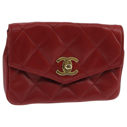 Chanel Chain Envelope Belt Bag Quilted Calfskin, RED, LEATHER, Clutche & pouche