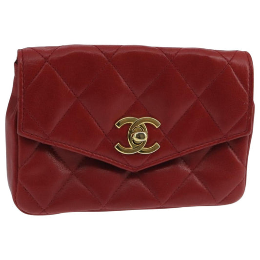 Chanel Chain Envelope Belt Bag Quilted Calfskin, RED, LEATHER, Clutche & pouche