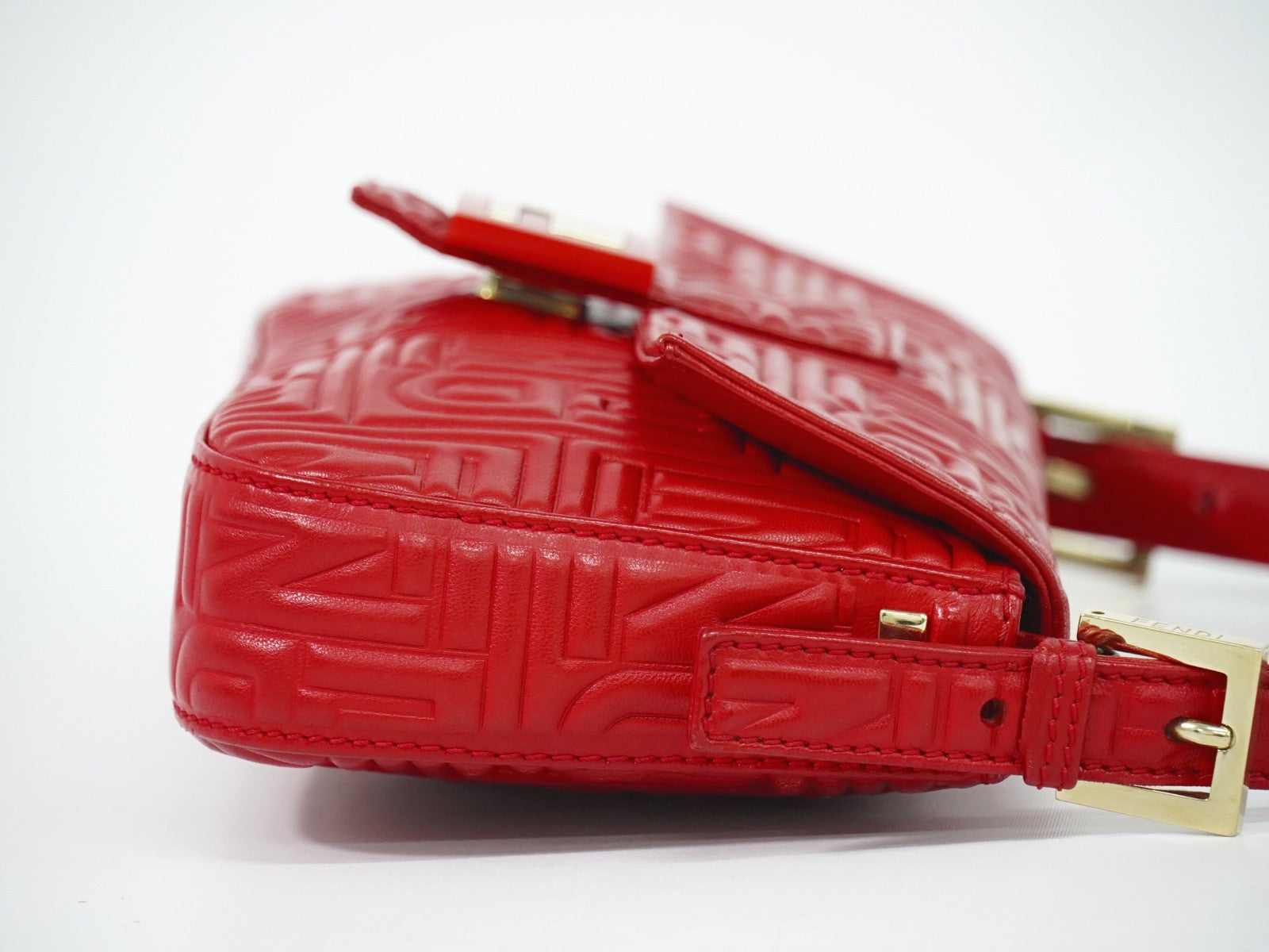 Fendi Mamma baguette Leather, Red, Leather, Handbag