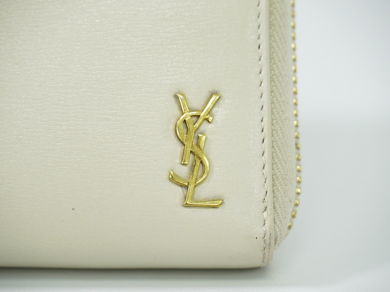 Saint Laurent Tiny Monogram Zip Around Wallet Leather, ECRU, LEATHER, Wallets