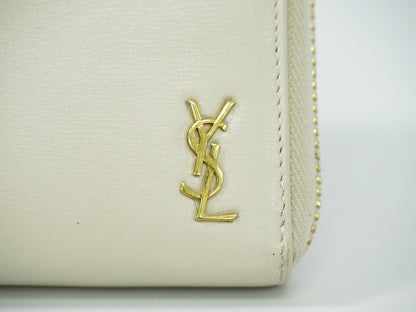 Saint Laurent Tiny Monogram Zip Around Wallet Leather, ECRU, LEATHER, Wallets