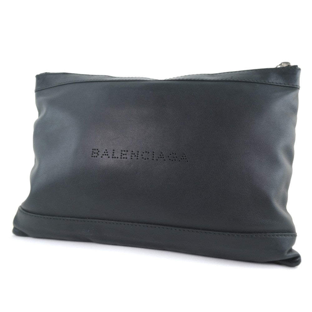 Balenciaga Navy Zip Pouch Leather, BLACK, LEATHER, Clutche & pouche