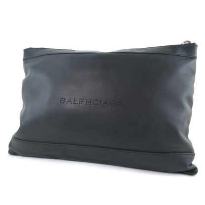 Balenciaga Navy Zip Pouch Leather, BLACK, LEATHER, Clutche & pouche