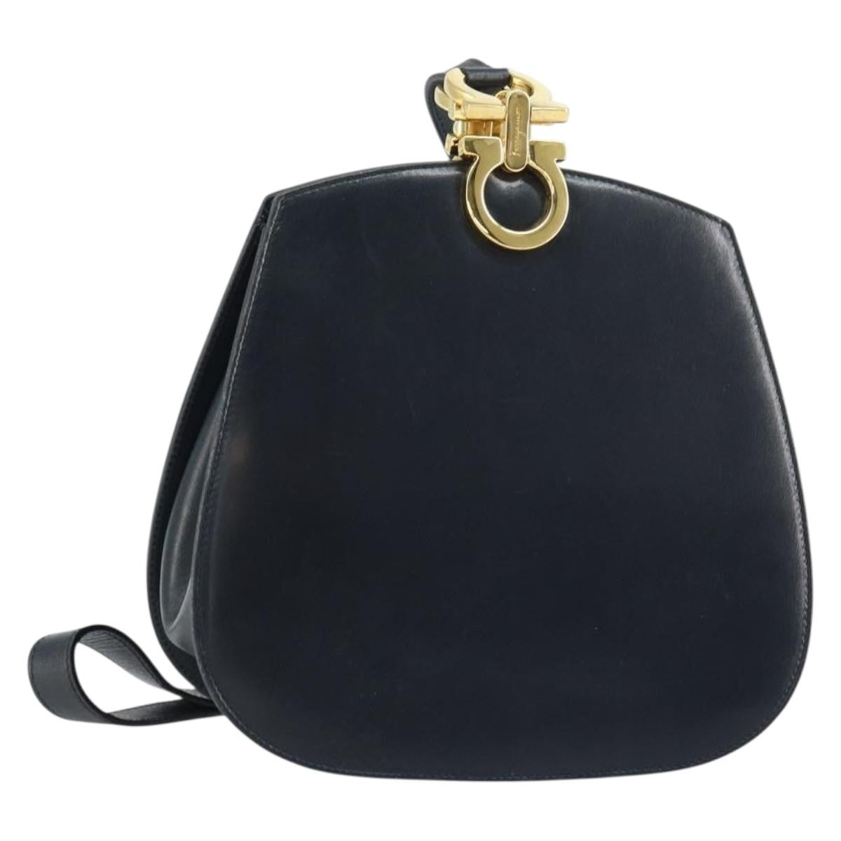 Salvatore Ferragamo Gancini Shoulder Bag Leather, NAVY, LEATHER, Shoulder bag