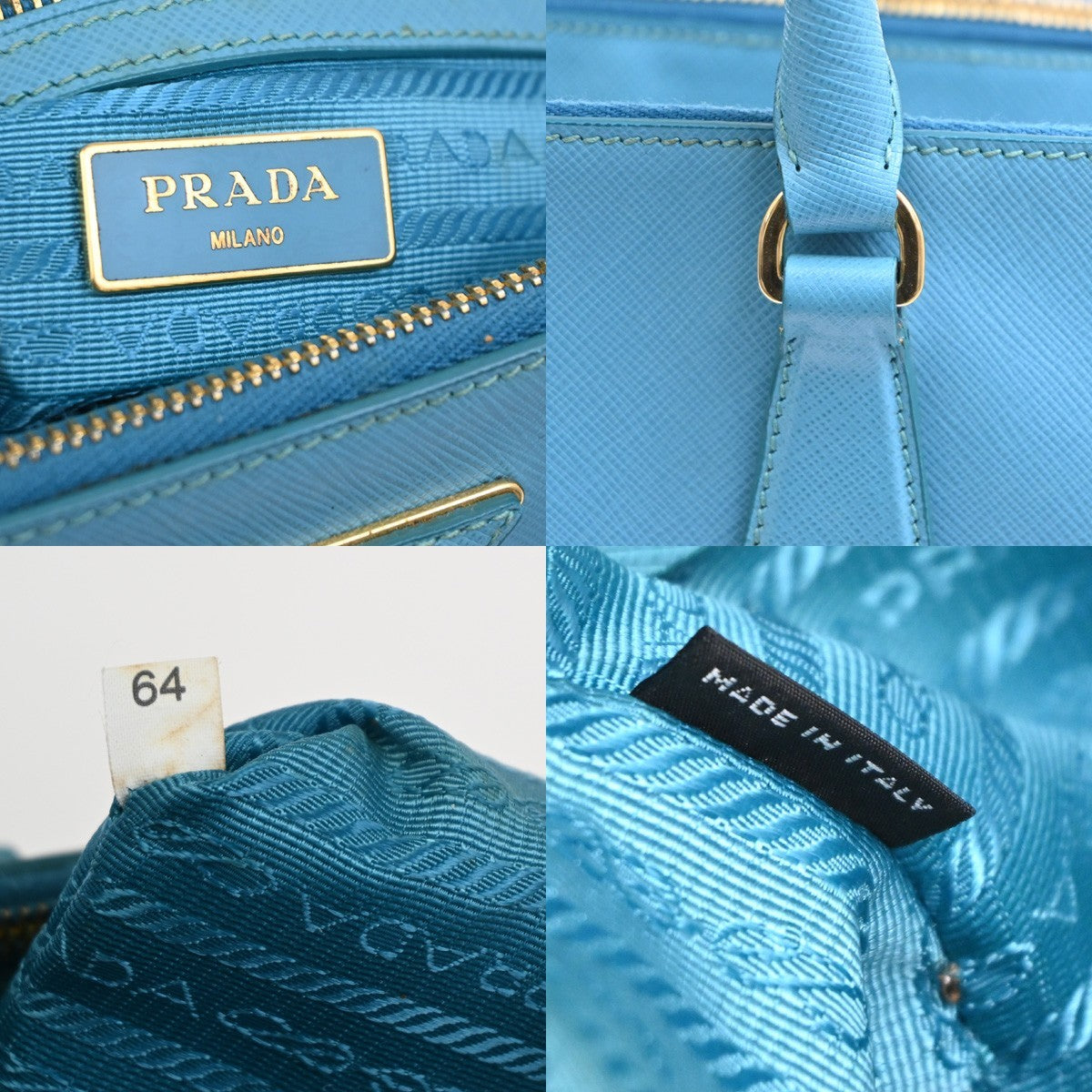 Prada Double Zip Lux Tote Saffiano Leather, BLUE, LEATHER, Tote bag