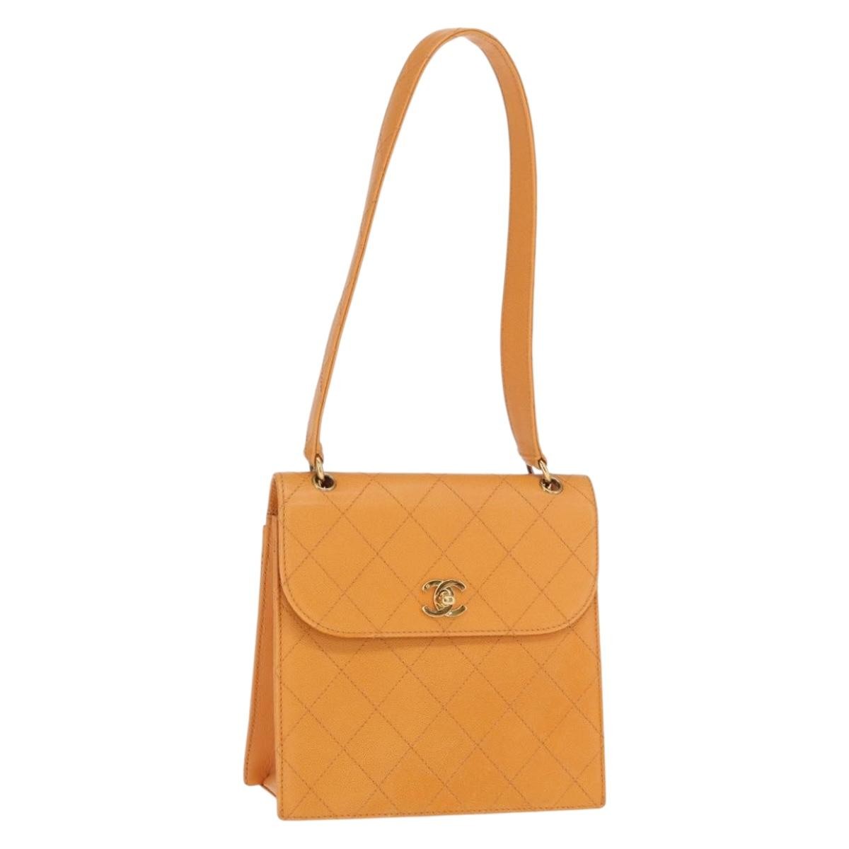 Chanel Vintage CC Flap Shoulder Bag Leather, ORANGE, LEATHER, Shoulder bag