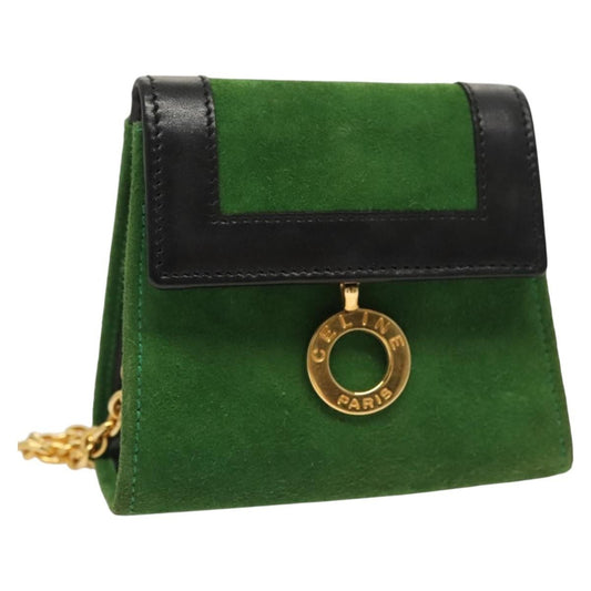 Celine Circle logo Suede and Leather, GREEN, SUEDE, Clutche & pouche