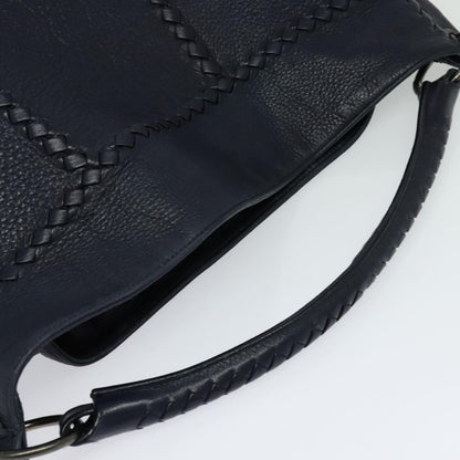 Bottega Veneta Open Hobo Cervo with Intrecciato Detail, NAVY, LEATHER, Shoulder bag