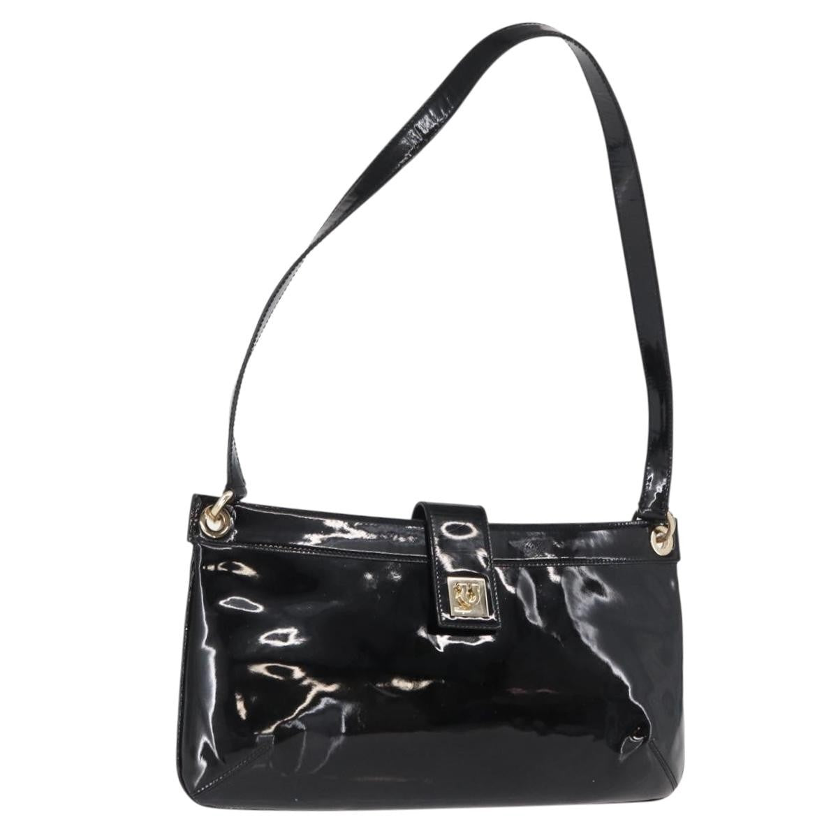 Salvatore Ferragamo Gancini Shoulder Bag Patent Leather, BLACK, PATENT_LEATHER, Shoulder bag
