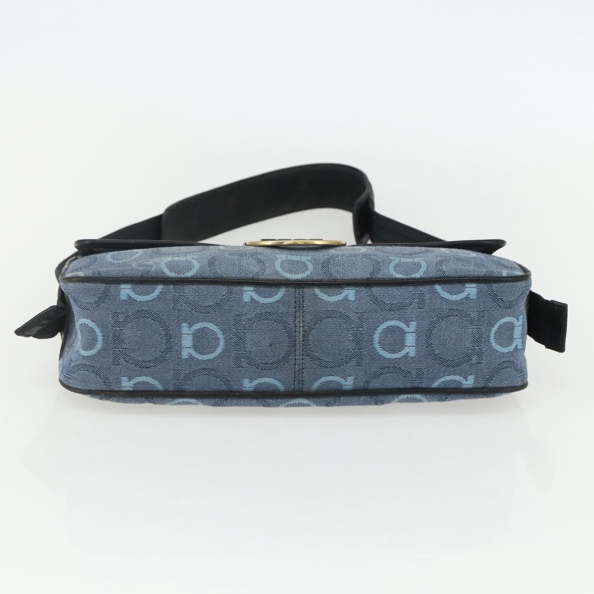 Salvatore Ferragamo Gancini Shoulder Bag Canvas, BLUE, CANVAS, Shoulder bag