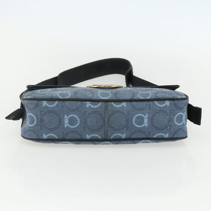 Salvatore Ferragamo Gancini Shoulder Bag Canvas, BLUE, CANVAS, Shoulder bag