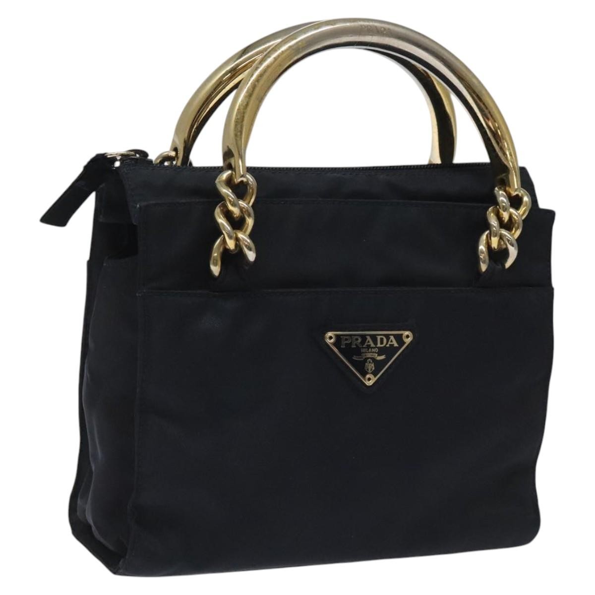 Prada Metal Handles Tote Tessuto, NAVY, NYLON, Handbag
