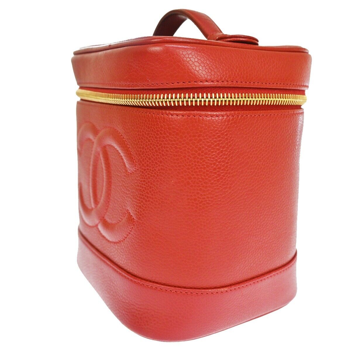Chanel Vintage Timeless Cosmetic Case Caviar, RED, LEATHER, Handbag