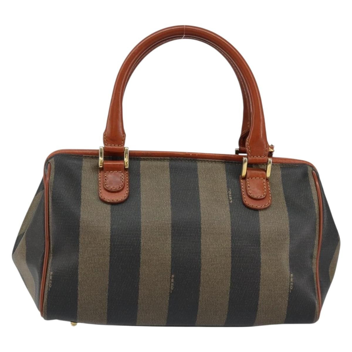 Fendi Vintage Pequin Convertible Boston Bag Coated Canvas, BLACK, CANVAS, Handbag