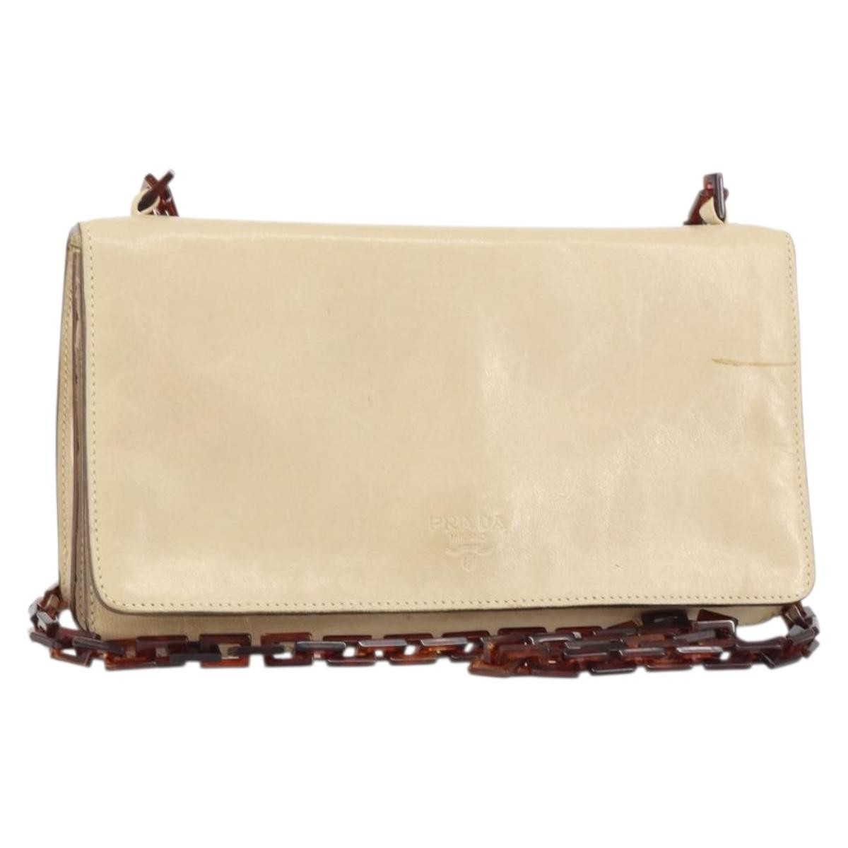 Prada Flap Shoulder Bag Leather, BEIGE, LEATHER, Shoulder bag