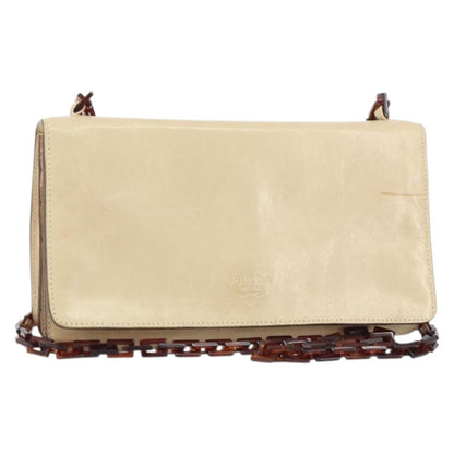 Prada Flap Shoulder Bag Leather, BEIGE, LEATHER, Shoulder bag