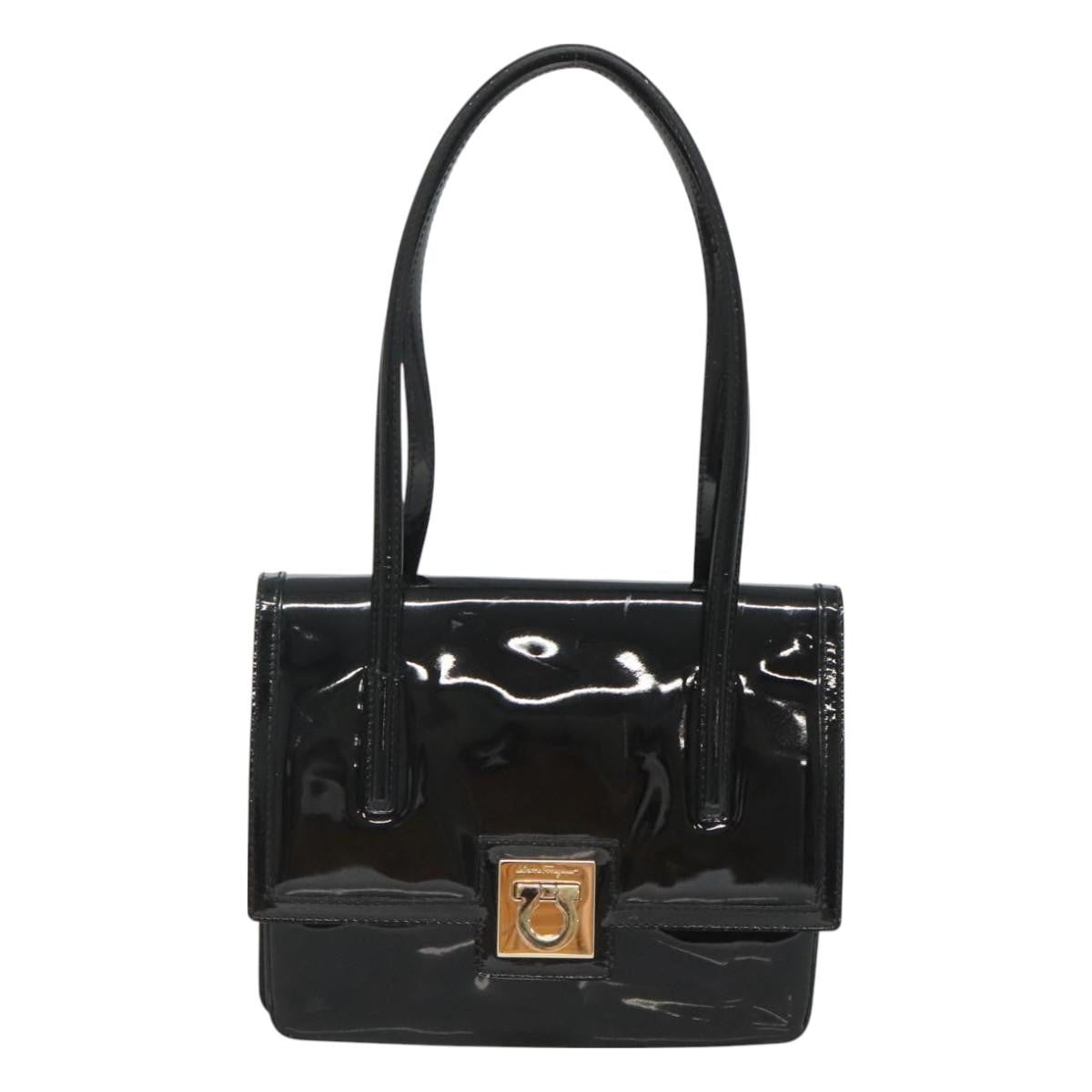 Salvatore Ferragamo Gancini handbag Patent leather, BLACK, PATENT_LEATHER, Handbag
