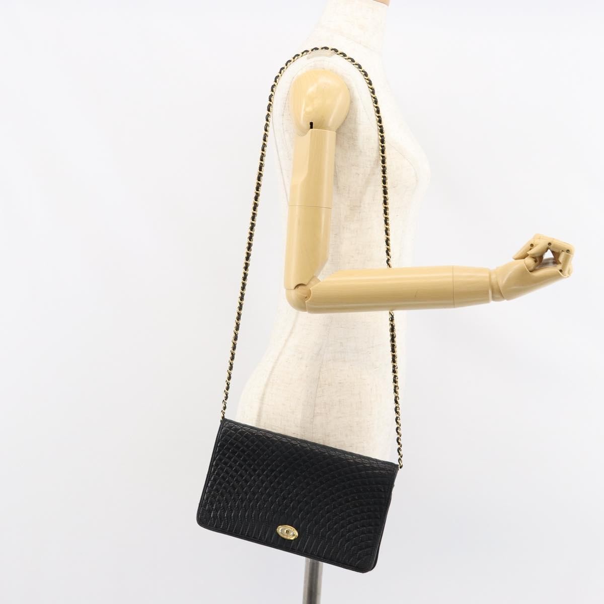 Bally Vintage Chain Shoulder Bag Quilted Leather, BLACK, LEATHER, Shoulder bag