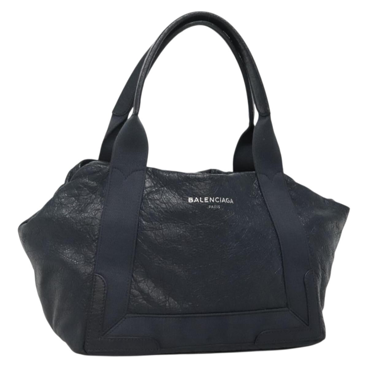 Balenciaga Navy Cabas Leather, BLACK, LEATHER, Tote bag