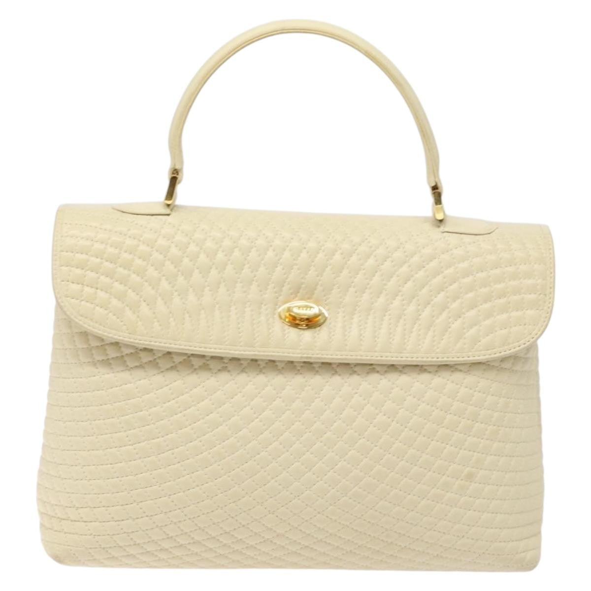 Bally Vintage Flap Handbag Quilted Leather, Ecru, Leather, Handbag