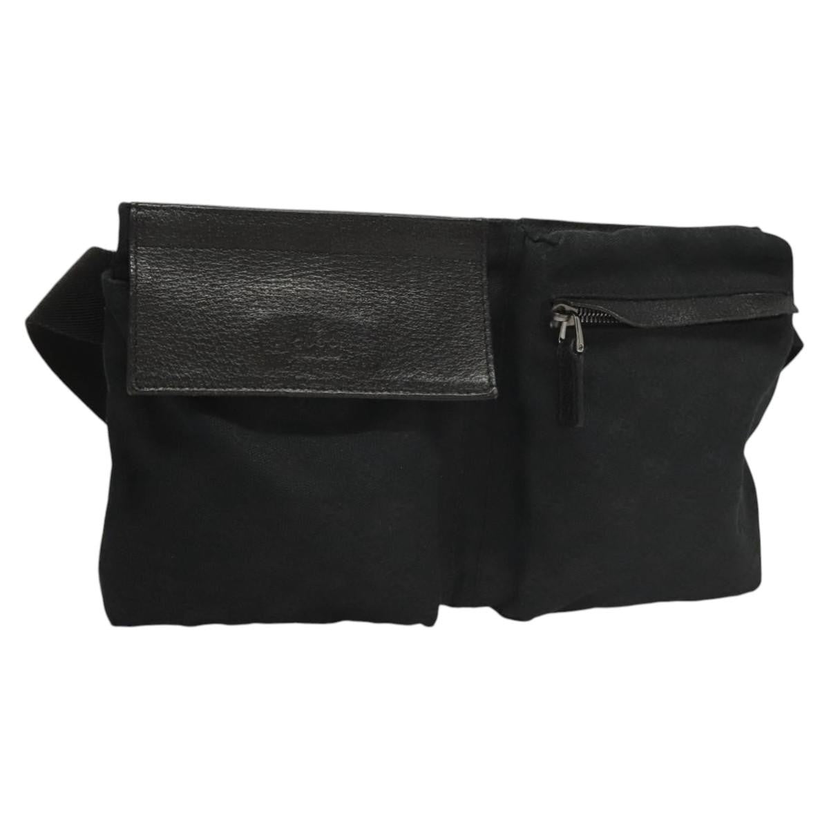 Gucci Vintage Double Belt Bag GG Canvas with Leather, BLACK, CANVAS, Shoulder bag