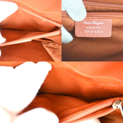 Salvatore Ferragamo Double Gancini Top Handle Bag Saffiano Leather, Brown, Leather, Handbag