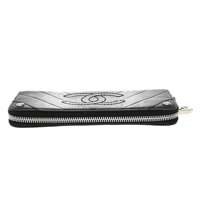 Chanel CC Charm Zip Around Wallet Quilted Lambskin, Black, Leather, Wallet