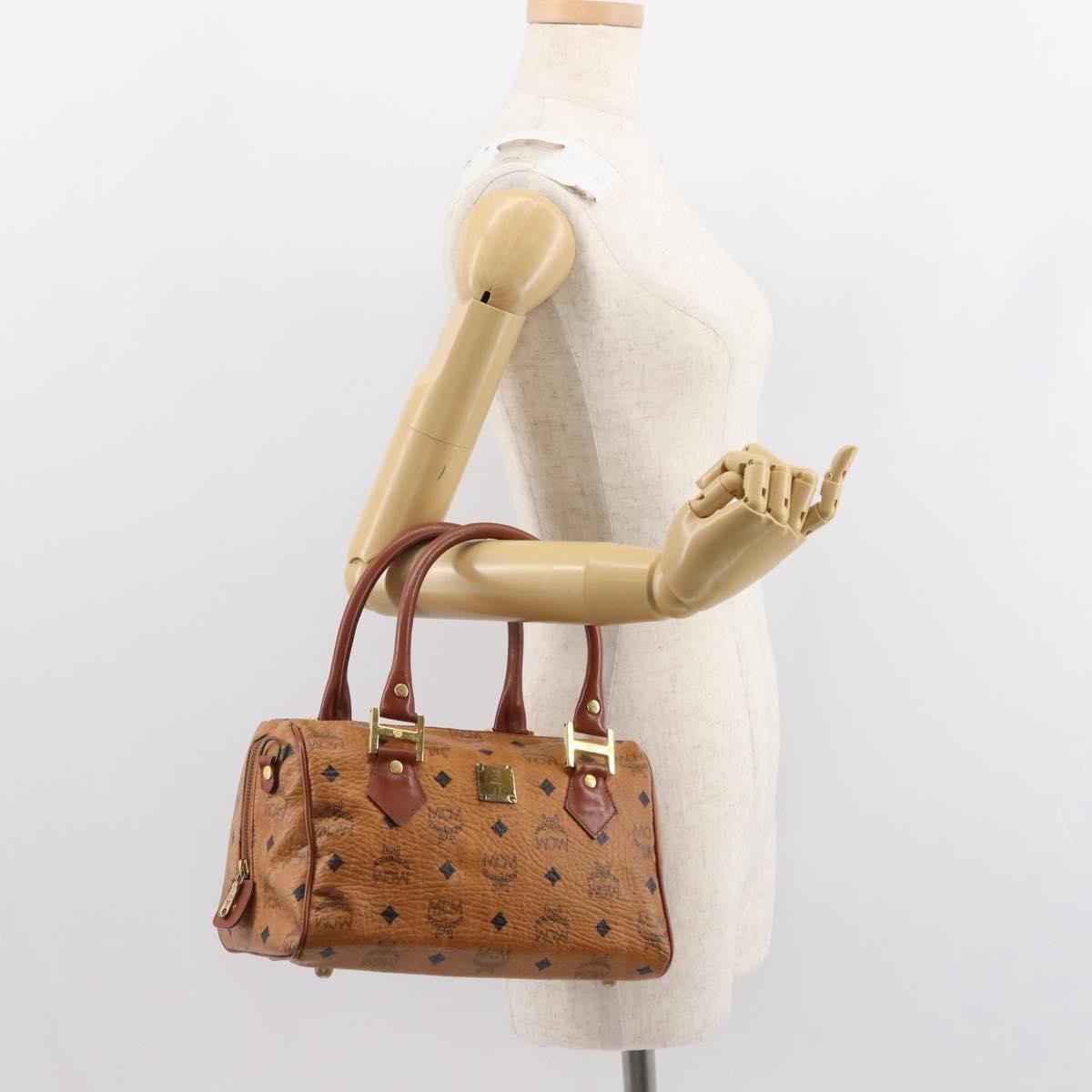 MCM Visetos logogramme Handbag Canvas and Leather, BROWN, PVC, Handbag