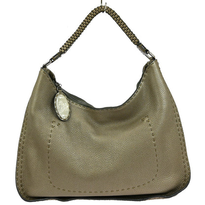 Fendi Selleria Logo Hobo Leather, GRAY, LEATHER, Handbag