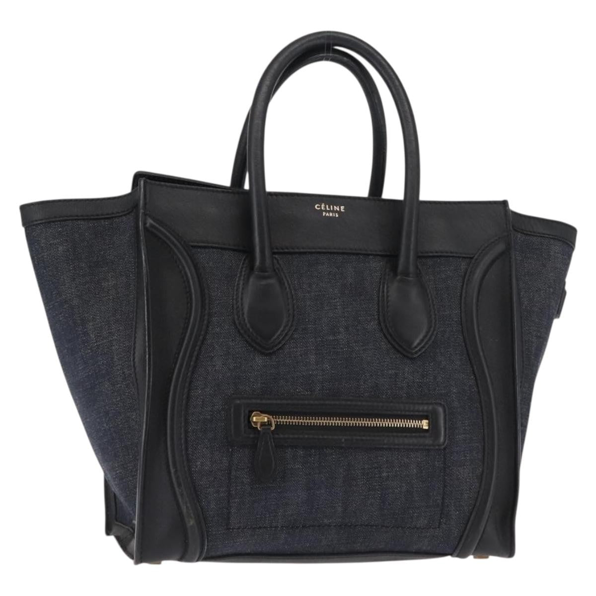 Celine Luggage Bag Denim and leather, BLACK, DENIM_JEANS, Handbag