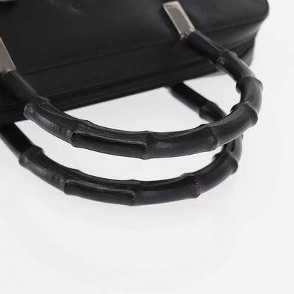 Gucci Vintage Bamboo Handle Bag Leather, BLACK, LEATHER, Handbag