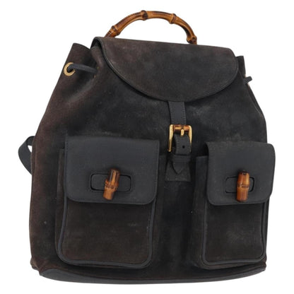 Gucci Vintage Bamboo Backpack Suede, NAVY, SUEDE, Backpack