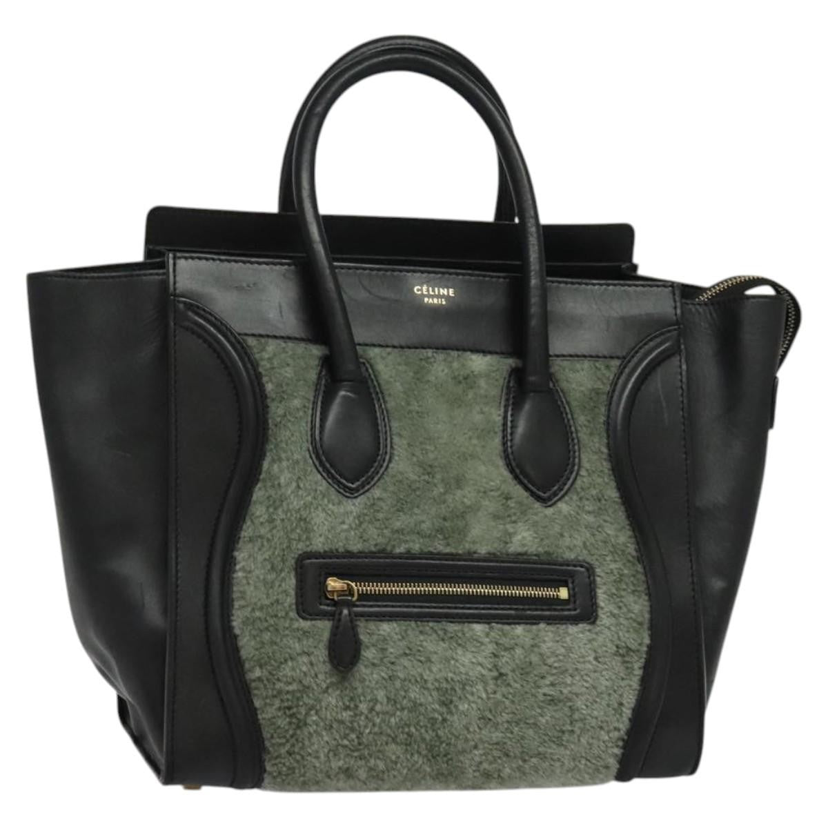 Celine Bicolor Luggage Bag Nubuck, GREEN, LEATHER, Handbag