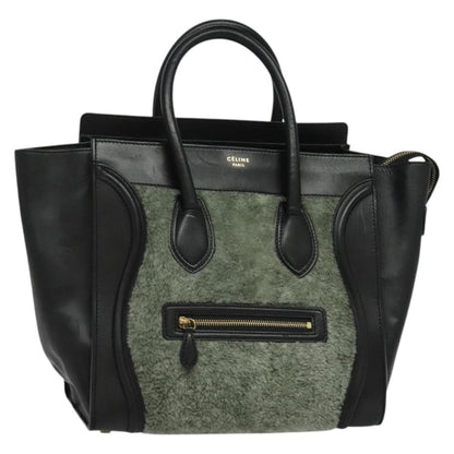 Celine Bicolor Luggage Bag Nubuck, GREEN, LEATHER, Handbag