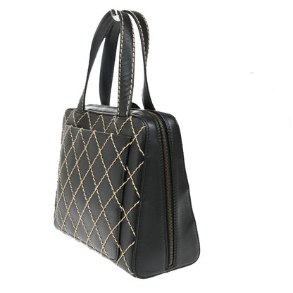 Chanel Surpique Zip Around Satchel Quilted Leather, BLACK, LEATHER, Tote bag