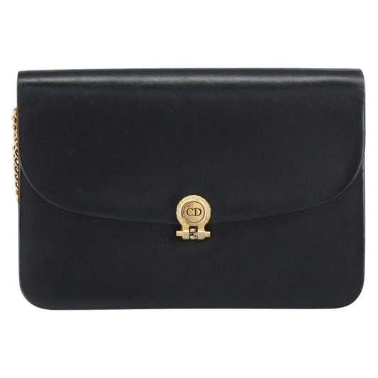 Christian Dior Vintage Chain Flap Shoulder Bag Leather, BLACK, LEATHER, Shoulder bag
