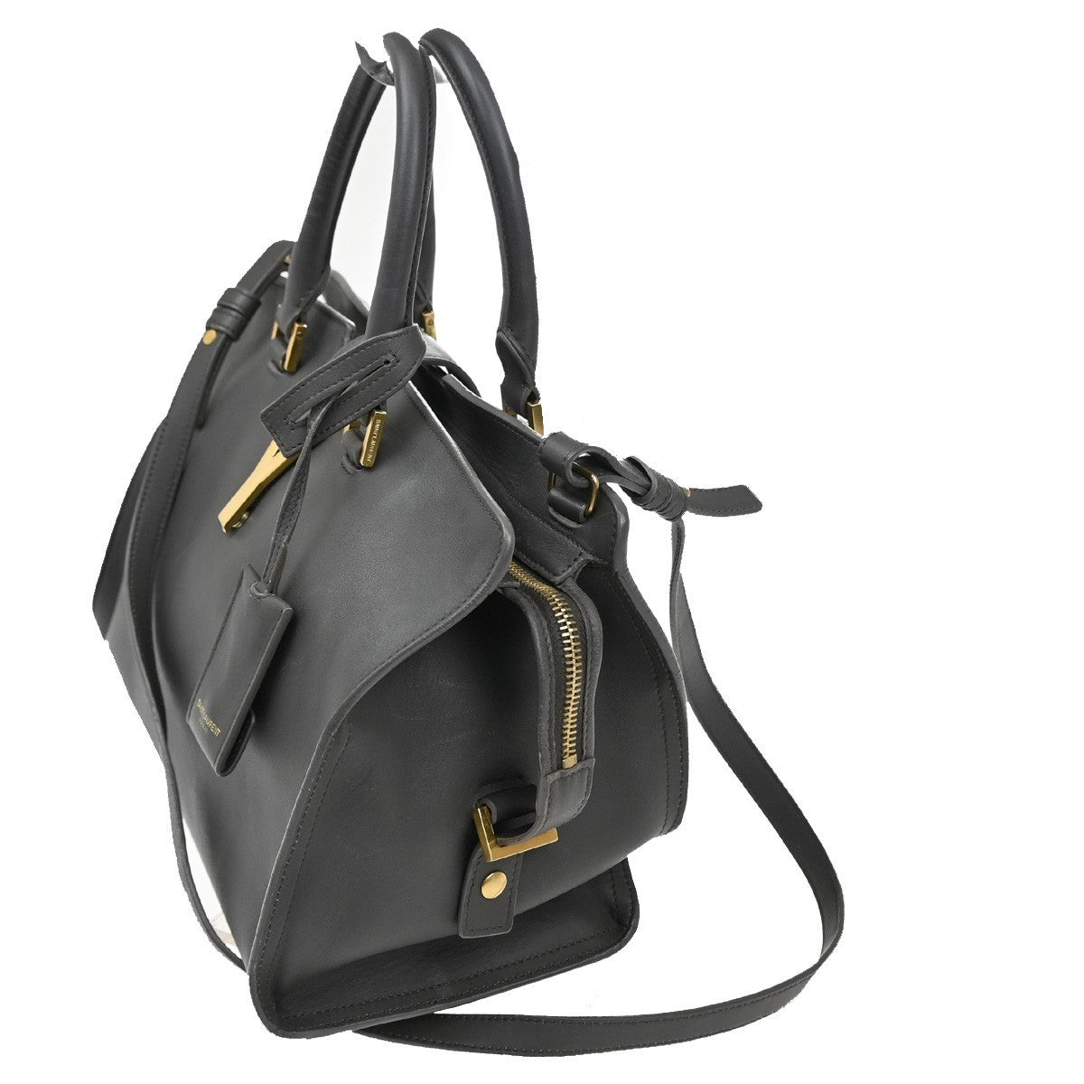 Saint Laurent Classic Y Cabas Leather, GRAY, LEATHER, Handbag