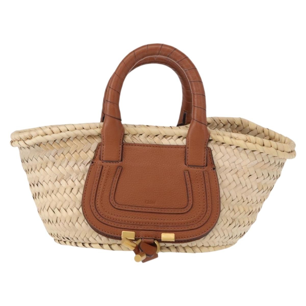 Chloe Marcie Basket Bag Raffia and Leather, BEIGE, WICKER, Handbag