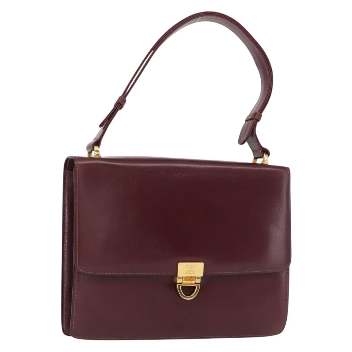 Celine Vintage Flap Shoulder Bag Leather, BURGUNDY, LEATHER, Shoulder bag