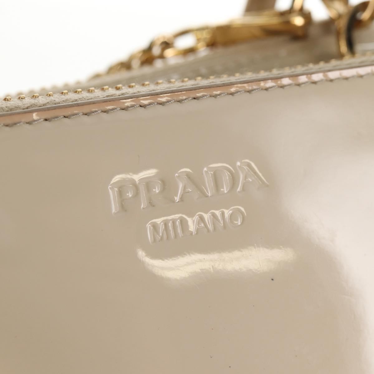 Prada Triangle Double Zip Pouch Bag with Chain Patent leather, BEIGE, PATENT_LEATHER, Clutche & pouche